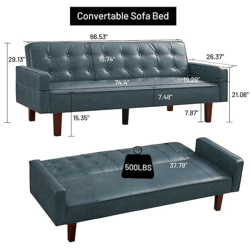 Sofa Bed, Futon Couch Bed, Faux Leather Love Seats Sofa, Loveseat Sleeper Bed For Living Room, Guest