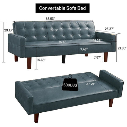 Sofa Bed, Futon Couch Bed, Faux Leather Love Seats Sofa, Loveseat Sleeper Bed For Living Room, Guest