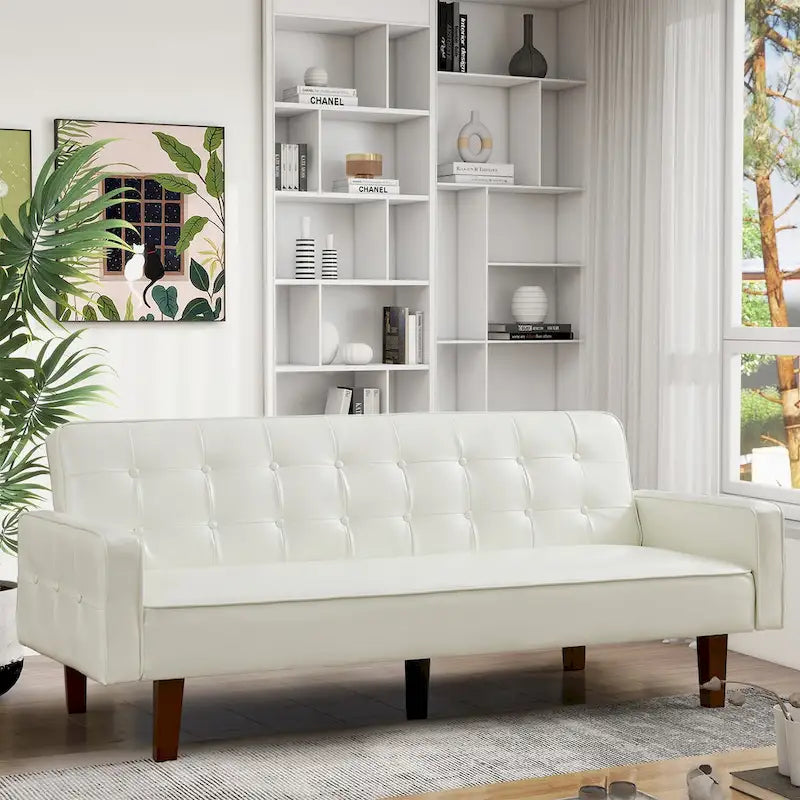 Sofa Bed, Futon Couch Bed, Faux Leather Love Seats Sofa, Loveseat Sleeper Bed For Living Room, Guest