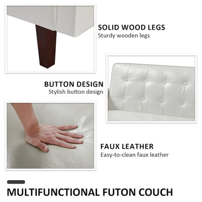 Sofa Bed, Futon Couch Bed, Faux Leather Love Seats Sofa, Loveseat Sleeper Bed For Living Room, Guest