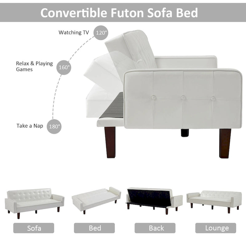 Sofa Bed, Futon Couch Bed, Faux Leather Love Seats Sofa, Loveseat Sleeper Bed For Living Room, Guest