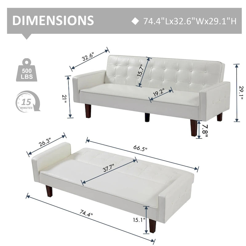Sofa Bed, Futon Couch Bed, Faux Leather Love Seats Sofa, Loveseat Sleeper Bed For Living Room, Guest