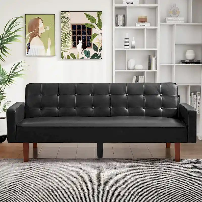Sofa Bed, Futon Couch Bed, Faux Leather Love Seats Sofa, Loveseat Sleeper Bed For Living Room, Guest