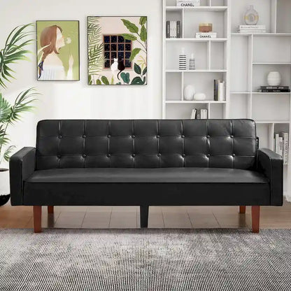 Sofa Bed, Futon Couch Bed, Faux Leather Love Seats Sofa, Loveseat Sleeper Bed For Living Room, Guest