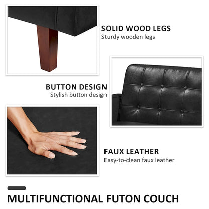 Sofa Bed, Futon Couch Bed, Faux Leather Love Seats Sofa, Loveseat Sleeper Bed For Living Room, Guest