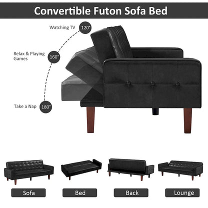 Sofa Bed, Futon Couch Bed, Faux Leather Love Seats Sofa, Loveseat Sleeper Bed For Living Room, Guest