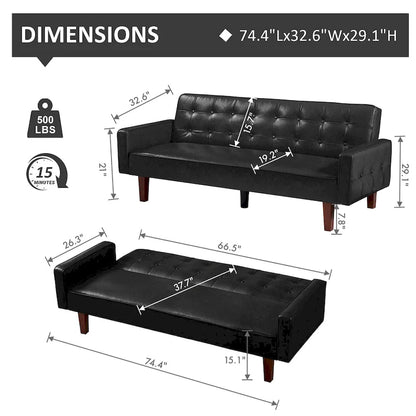 Sofa Bed, Futon Couch Bed, Faux Leather Love Seats Sofa, Loveseat Sleeper Bed For Living Room, Guest