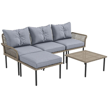 Outsunny 5 Piece Patio Furniture Set, Outdoor Conversation Set with L-Shaped Sofa, Cushions, for Backyard, Lawn and Pool
