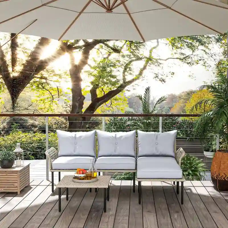 Outsunny 5 Piece Patio Furniture Set, Outdoor Conversation Set with L-Shaped Sofa, Cushions, for Backyard, Lawn and Pool