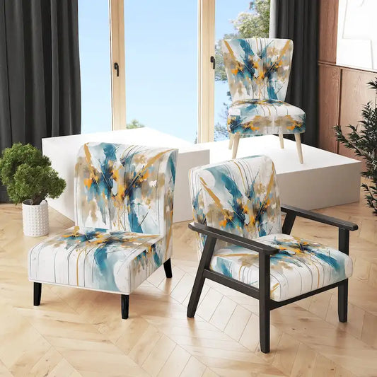 Designart Teal and Gold Elegance Upholstered Minimalism Accent Chair and Modern & Contemporary Arm Chair - Multiple Color