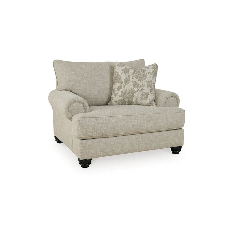 Asen 51 Inch Wide Oversized Chair, 1 Pillow, Rolled Arms, Beige Polyester