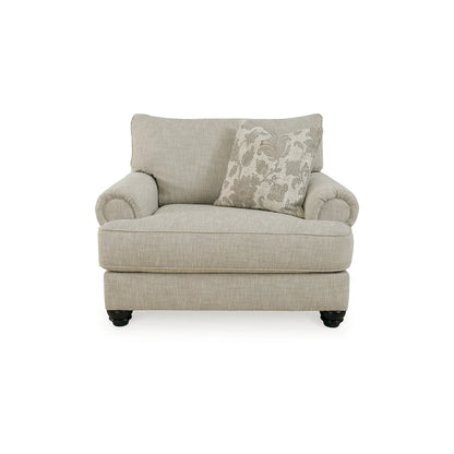 Asen 51 Inch Wide Oversized Chair, 1 Pillow, Rolled Arms, Beige Polyester