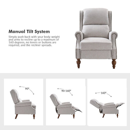 Terri Traditional Roll Arm Manual Recliner with Solid Wood Legs by HULALA HOME