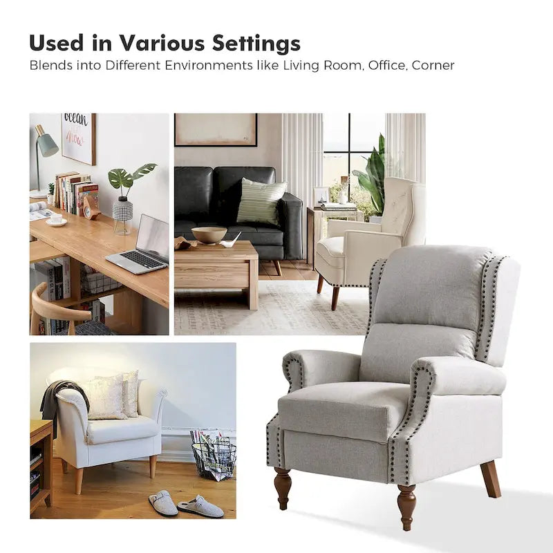 Terri Traditional Roll Arm Manual Recliner with Solid Wood Legs by HULALA HOME