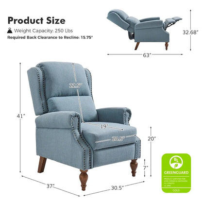 Terri Traditional Roll Arm Manual Recliner with Solid Wood Legs by HULALA HOME