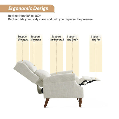 Terri Traditional Roll Arm Manual Recliner with Solid Wood Legs by HULALA HOME