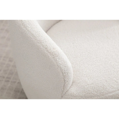 Swivel Accent Armchair Teddy Fabric Upholstered Barrel Chair with Black Point Round Swivel Metal Base