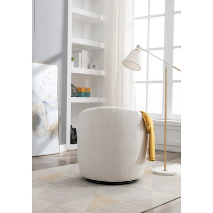 Swivel Accent Armchair Teddy Fabric Upholstered Barrel Chair with Black Point Round Swivel Metal Base
