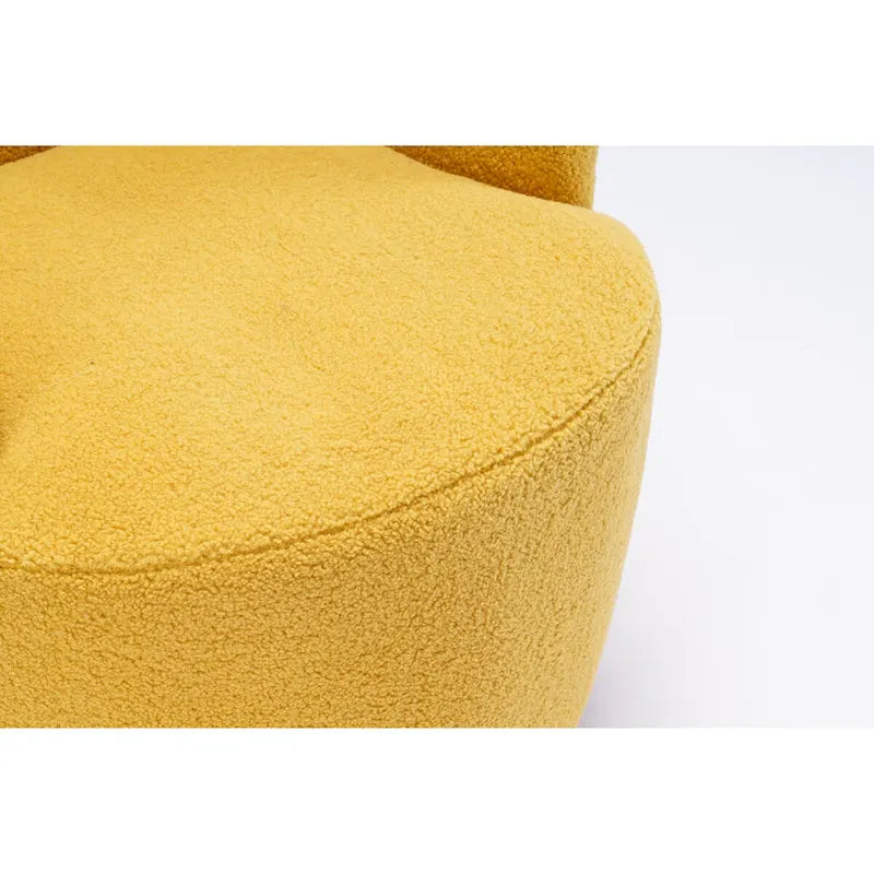 Swivel Accent Armchair Teddy Fabric Upholstered Barrel Chair with Black Point Round Swivel Metal Base