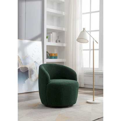 Swivel Accent Armchair Teddy Fabric Upholstered Barrel Chair with Black Point Round Swivel Metal Base