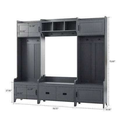 Multi-Functional Freestanding Wooden 4-in-1 Modular Hall Tree
