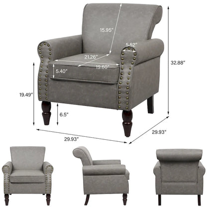 Rolled Armrests PU Accent Chair with Nailhead Trim