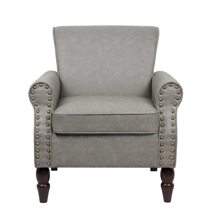 Rolled Armrests PU Accent Chair with Nailhead Trim
