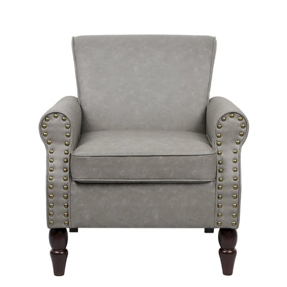 Rolled Armrests PU Accent Chair with Nailhead Trim