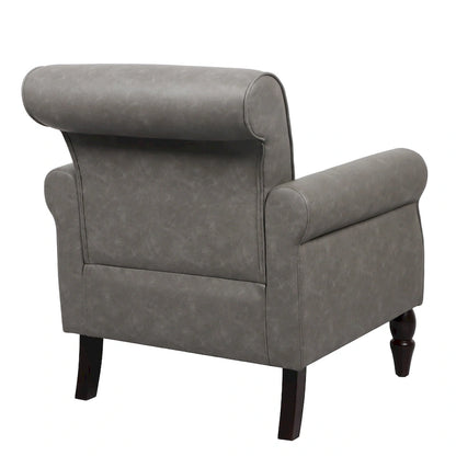 Rolled Armrests PU Accent Chair with Nailhead Trim