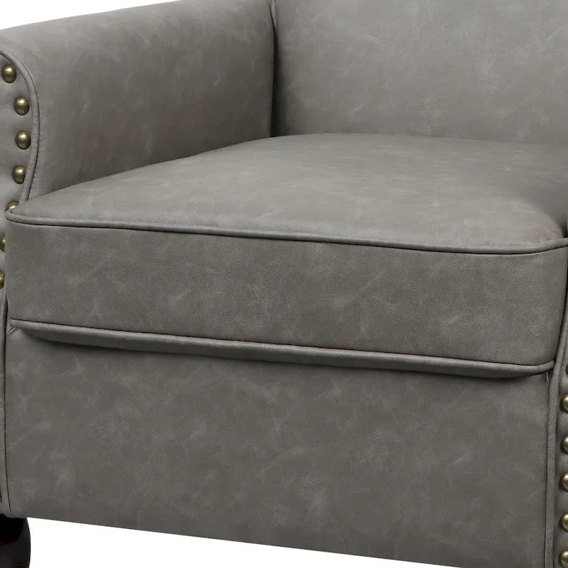 Rolled Armrests PU Accent Chair with Nailhead Trim