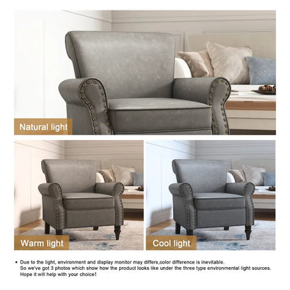 Rolled Armrests PU Accent Chair with Nailhead Trim