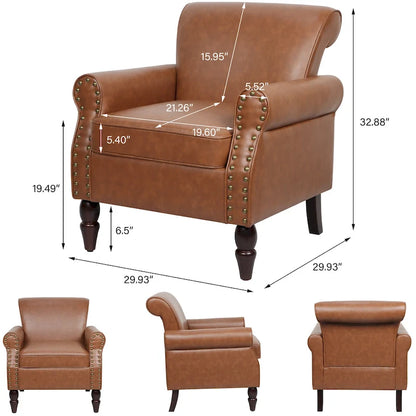 Rolled Armrests PU Accent Chair with Nailhead Trim