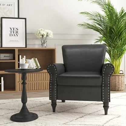 Rolled Armrests PU Accent Chair with Nailhead Trim
