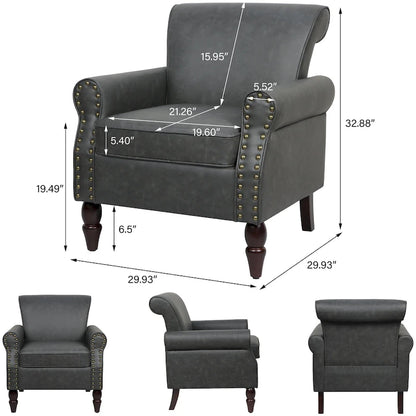 Rolled Armrests PU Accent Chair with Nailhead Trim