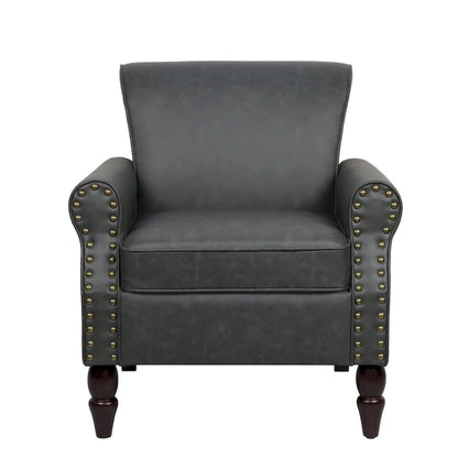 Rolled Armrests PU Accent Chair with Nailhead Trim