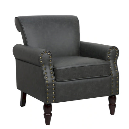 Rolled Armrests PU Accent Chair with Nailhead Trim