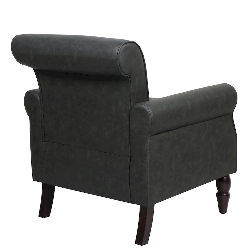 Rolled Armrests PU Accent Chair with Nailhead Trim