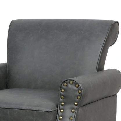 Rolled Armrests PU Accent Chair with Nailhead Trim