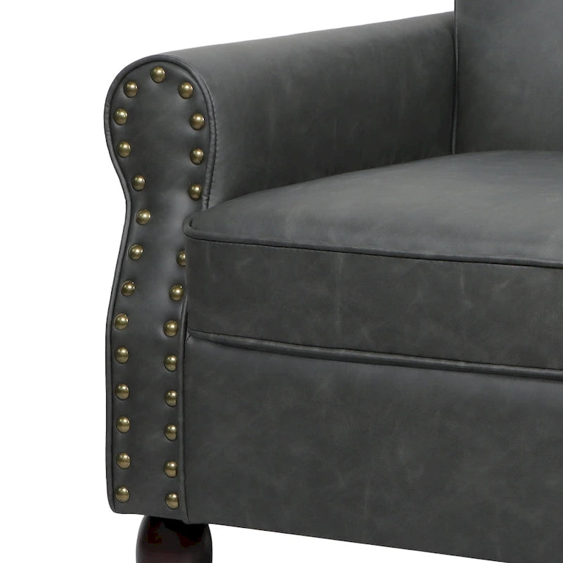 Rolled Armrests PU Accent Chair with Nailhead Trim