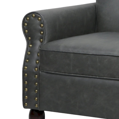 Rolled Armrests PU Accent Chair with Nailhead Trim
