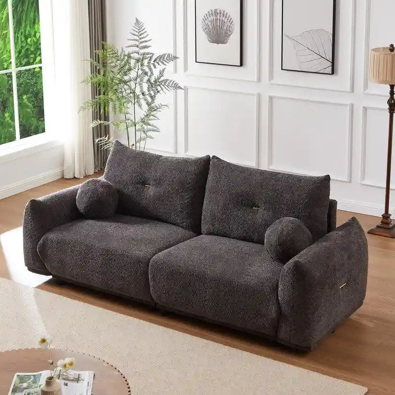 90 comfortable sofa with 2 cushions and 2 ball pillows