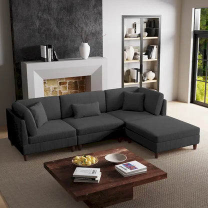 Corduroy Modular Sectional Sofa Set With Ottoman