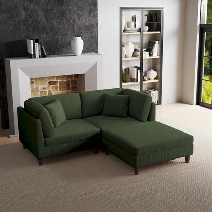 Corduroy Modular Sectional Sofa Set With Ottoman