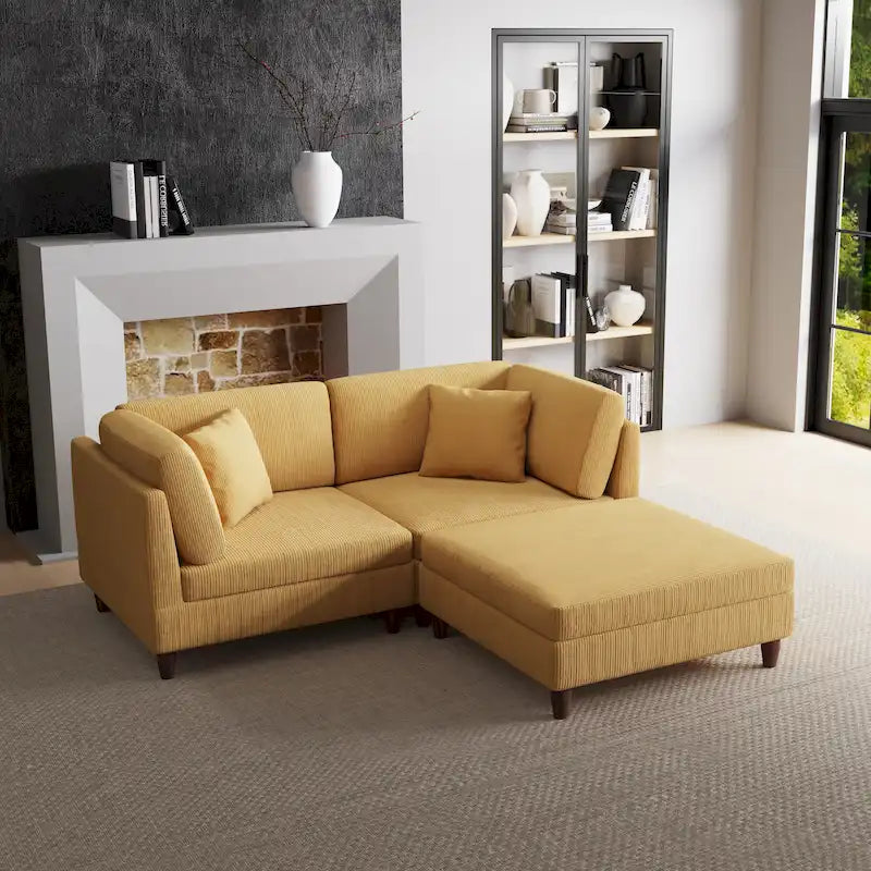Corduroy Modular Sectional Sofa Set With Ottoman