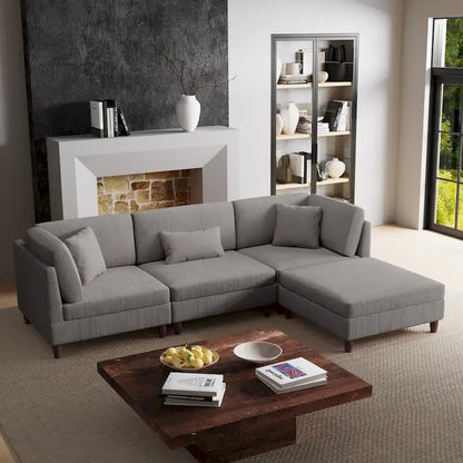 Corduroy Modular Sectional Sofa Set With Ottoman