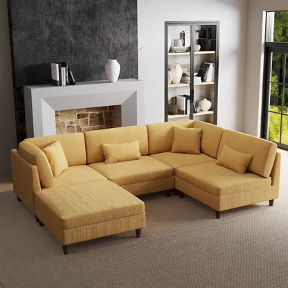 Corduroy Modular Sectional Sofa Set With Ottoman