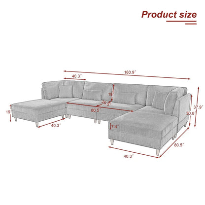 Corduroy Modular Sectional Sofa Set With Ottoman