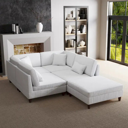 Corduroy Modular Sectional Sofa Set With Ottoman