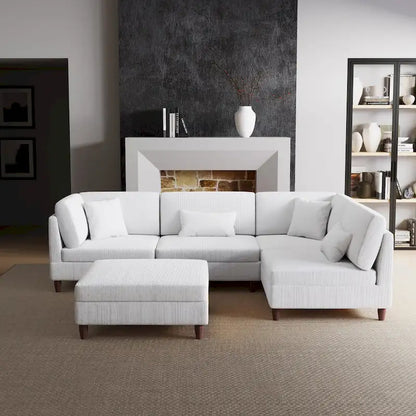 Corduroy Modular Sectional Sofa Set With Ottoman