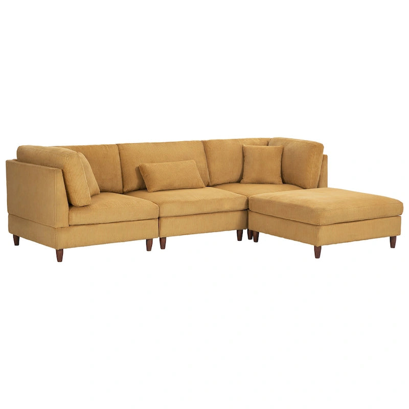 Corduroy Modular Sectional Sofa Set With Ottoman
